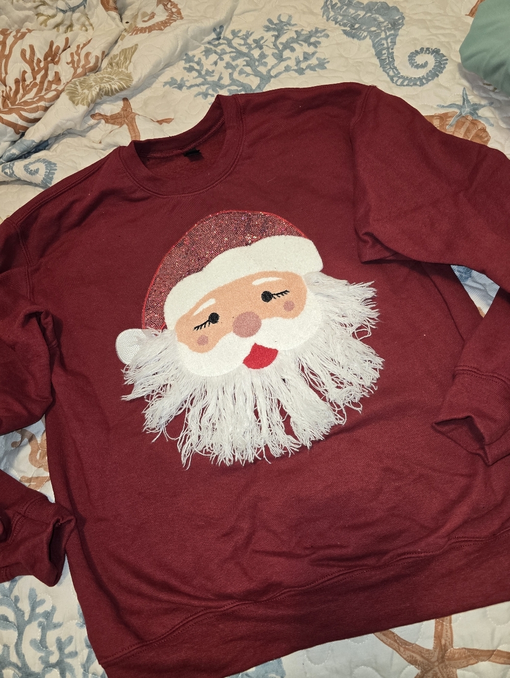 Red Santa Face Holiday Sweatshirt Burgundy Medium
